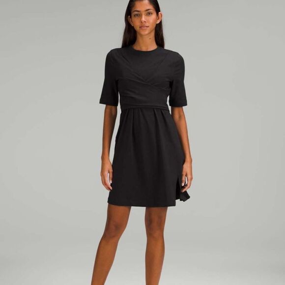 lululemon athletica Dresses & Skirts - Lululemon Cotton‎ Wrap-Front T-Shirt Dress Black Size 4 Nwt